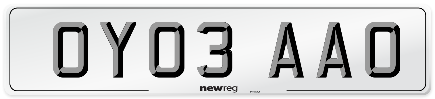 OY03 AAO Number Plate from New Reg